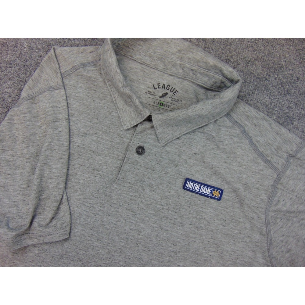 Notre Dame Polo Shirt Mens Large Gray League Repreve Recycled Sustainable‎